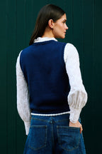 Yumi Navy Embroidered Knitted Waistcoat