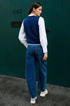 Yumi Navy Embroidered Knitted Waistcoat