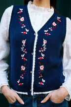 Yumi Navy Embroidered Knitted Waistcoat
