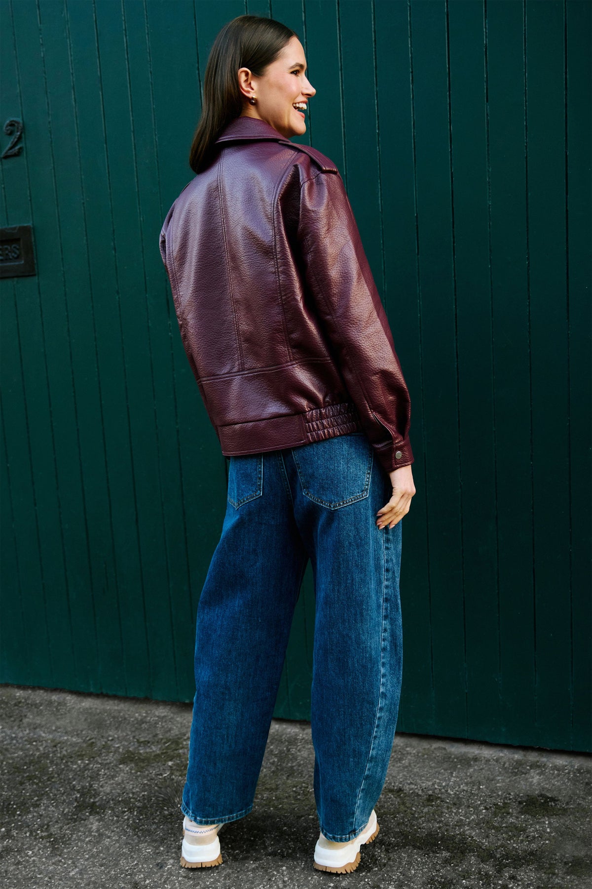 Yumi Burgundy Faux Leather Bomber Jacket