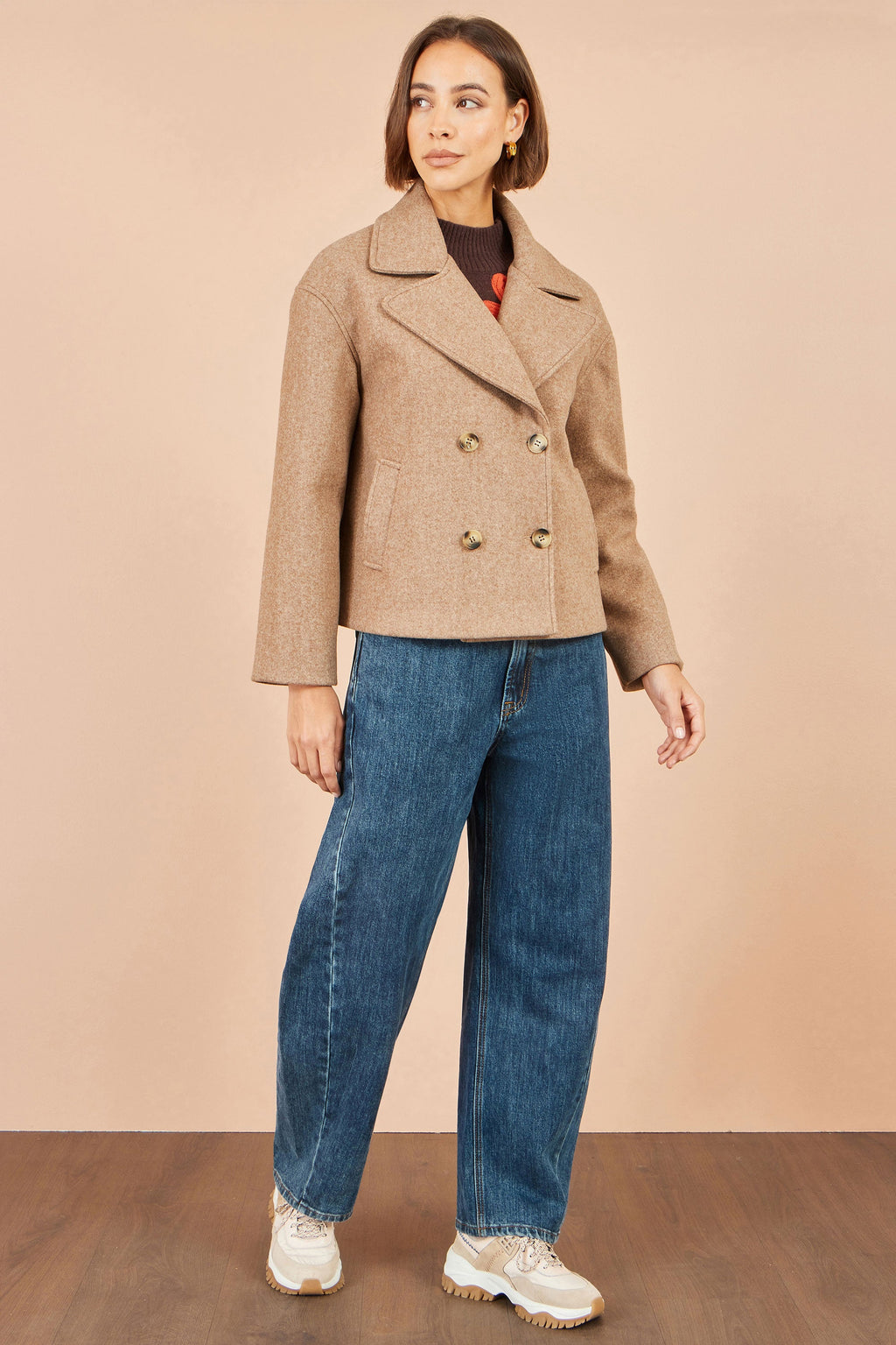 Yumi Beige Boxy Cropped Jacket
