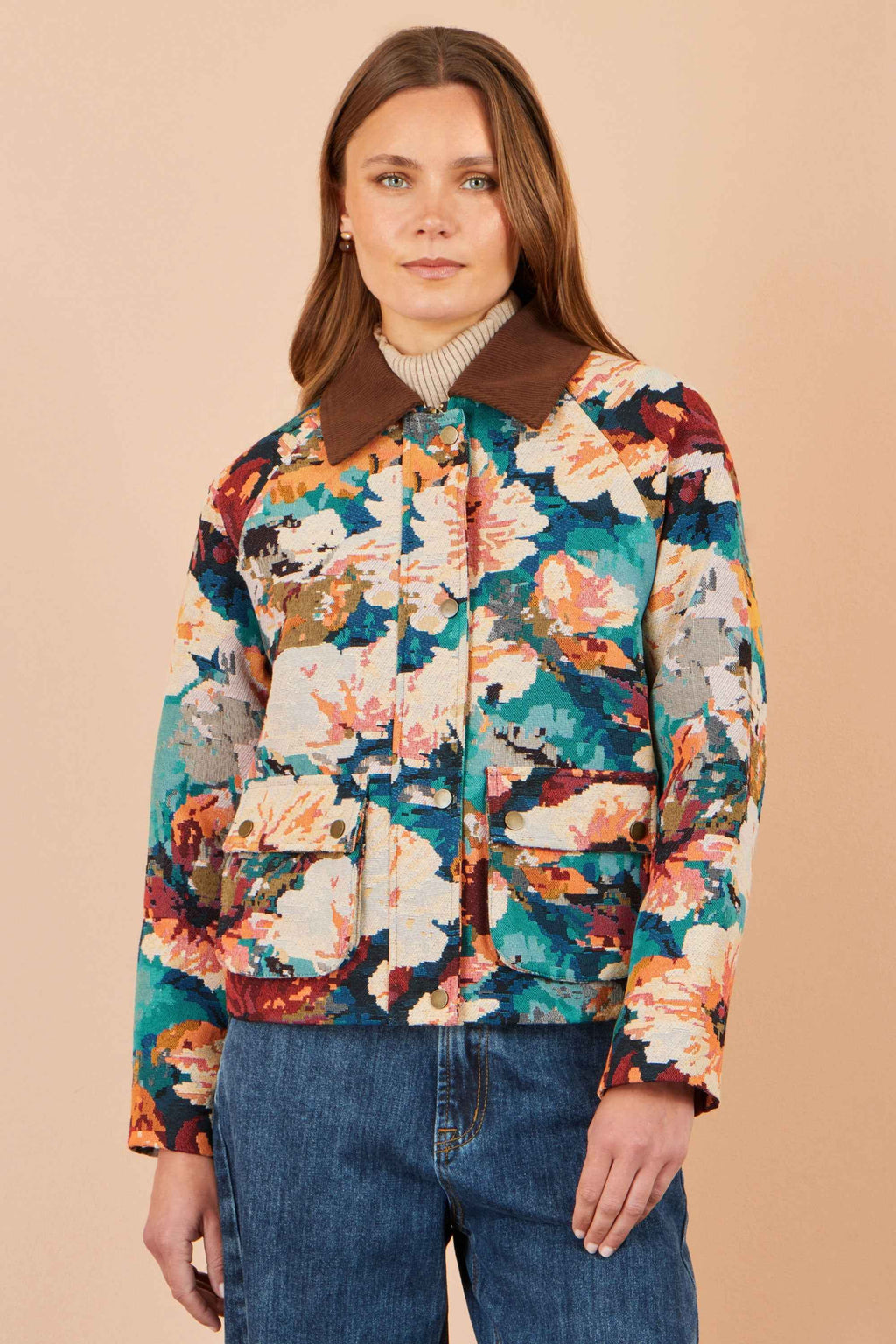 Yumi Multicolour Floral Woven Bomber Jacket