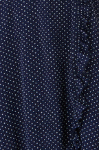 Yumi Navy Polka Dot Midi Wrap Frill Dress