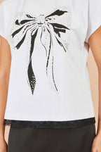 Yumi White Bow T-Shirt With Lace
