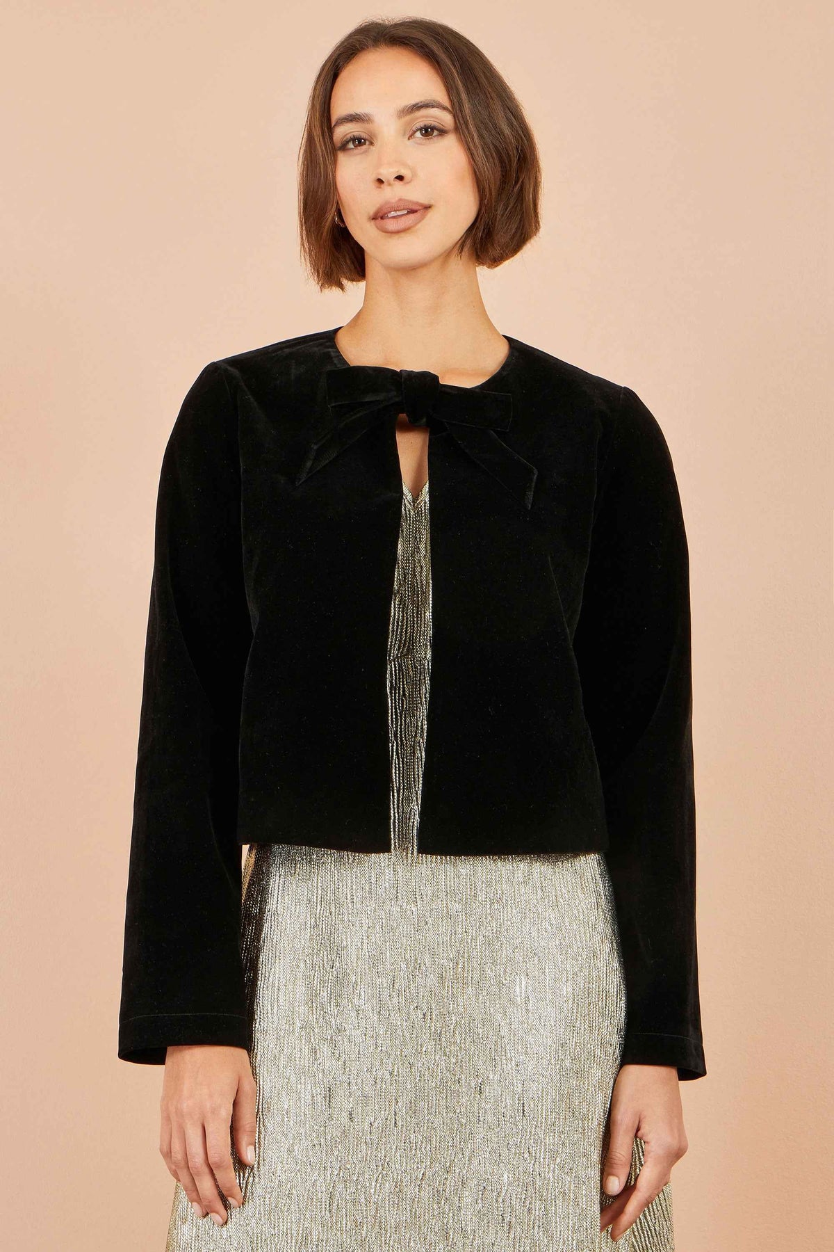 Yumi Black Velvet Bow Jacket