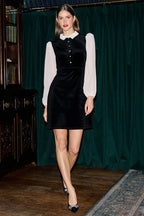 Yumi Black Velvet Mini Dress With Contrast Sleeves