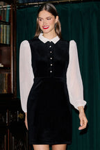 Yumi Black Velvet Mini Dress With Contrast Sleeves