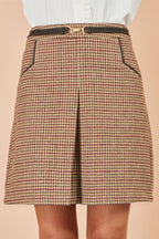Yumi Brown Check Mini Skirt With Pockets