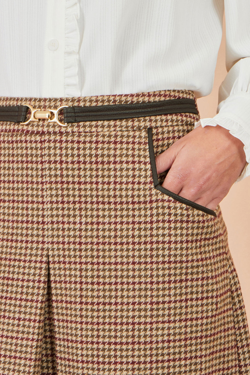 Yumi Brown Check Mini Skirt With Pockets