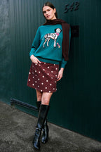 Yumi Teal Dalmatian Intarsia Relaxed Jumper