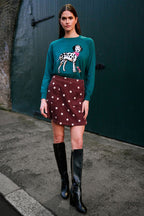 Yumi Teal Dalmatian Intarsia Relaxed Jumper
