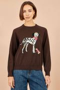Yumi Brown Dalmatian Intarsia Relaxed Jumper