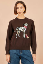Yumi Brown Dalmatian Intarsia Relaxed Jumper