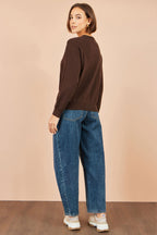 Yumi Brown Dalmatian Intarsia Relaxed Jumper
