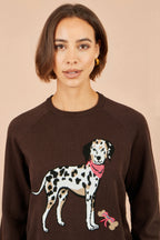 Yumi Brown Dalmatian Intarsia Relaxed Jumper