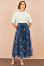 Yumi Navy Star Sparkle Tulle Skirt