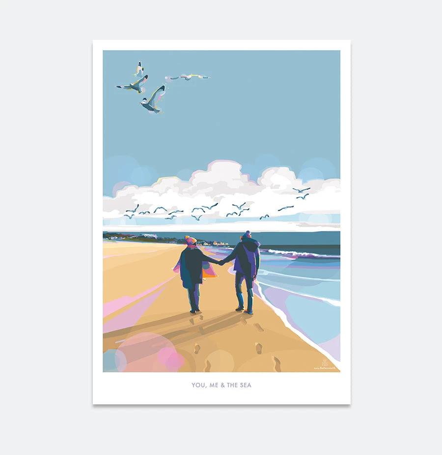 Vintage Travel Poster – You, Me and The Sea Beach Art by BeckyBettesworth (you-me-the-sea)