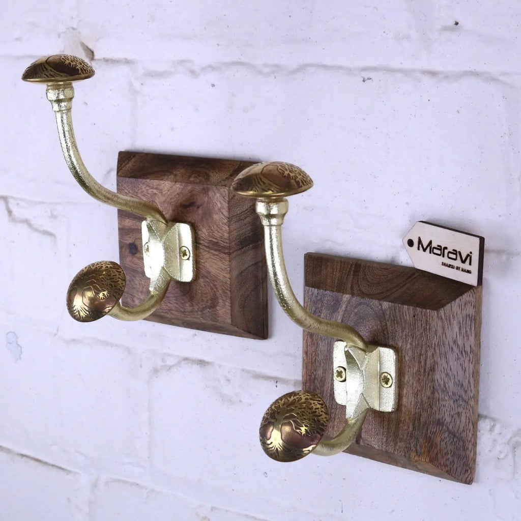 Zerika Antique Gold Coat Hooks Set of 2