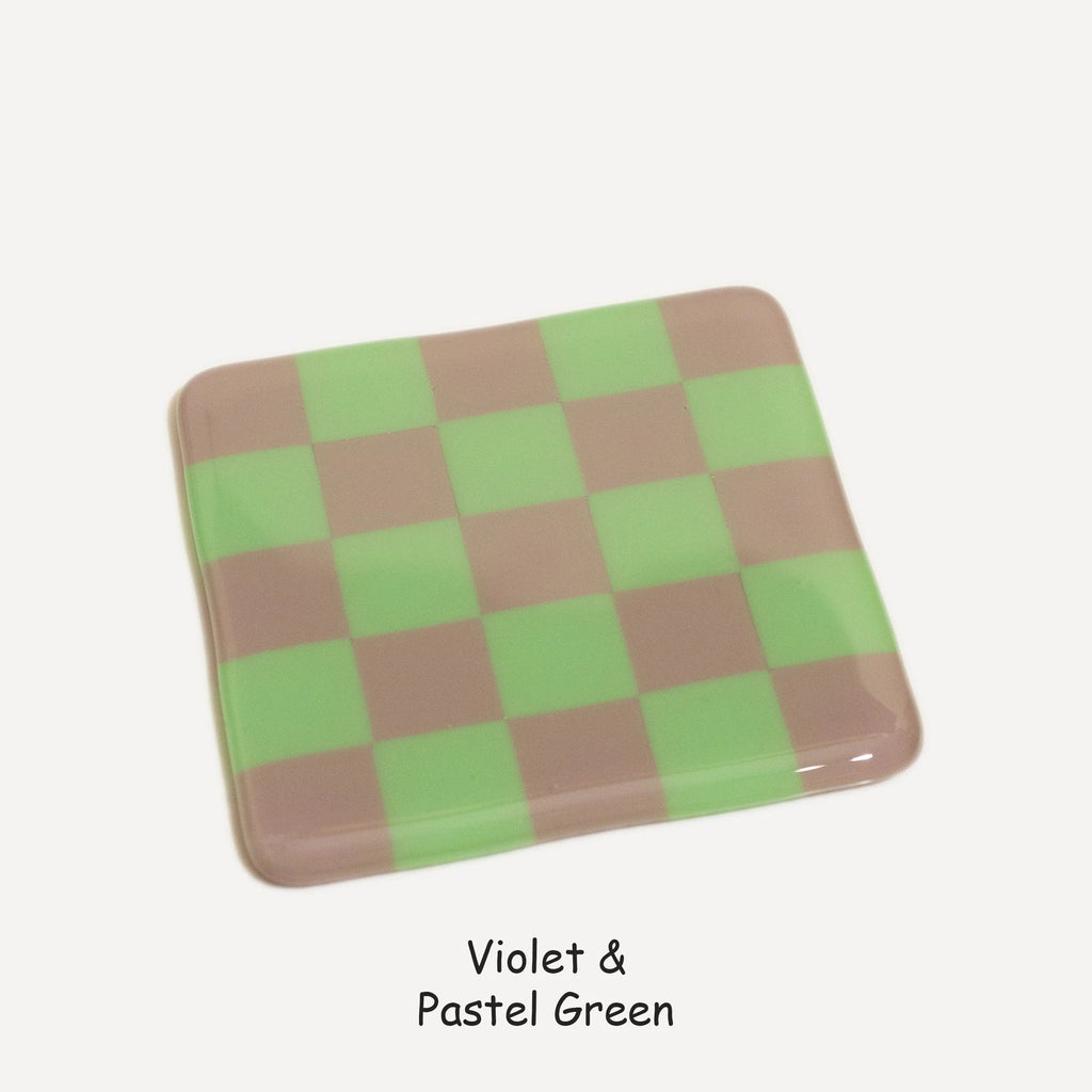 Fused Glass Coaster - Handcrafted Chequered Design from Cornwall by David Perry Glass & Ceramics (10cm-chequered-dual-colour-coaster-oceanside-collection)