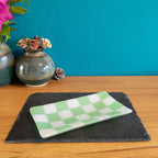 Handmade Glass Tray – Chequered Fused Design by Cornish Artisan by David Perry Glass & Ceramics (21x12cm-chequered-white-colour-large-tray-bullseye-collection)