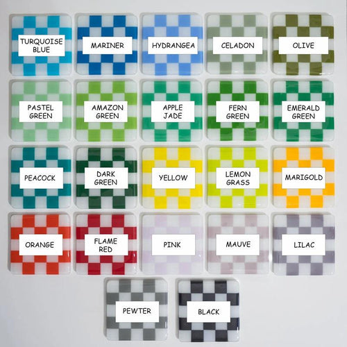 Glass Coasters – Handmade Chequered Design from Cornwall by David Perry Glass & Ceramics (10cm-chequered-soft-white-colour-coaster-oceanside-collection)