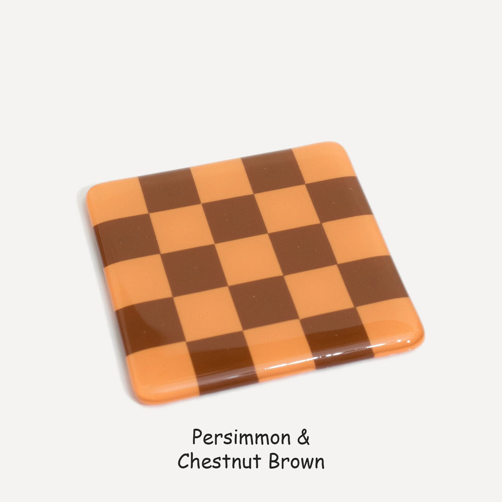 Fused Glass Coaster - Handcrafted Chequered Design from Cornwall by David Perry Glass & Ceramics (10cm-chequered-dual-colour-coaster-oceanside-collection)