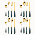 Aldermere 16-Piece Gold Cutlery Set – Forest Green