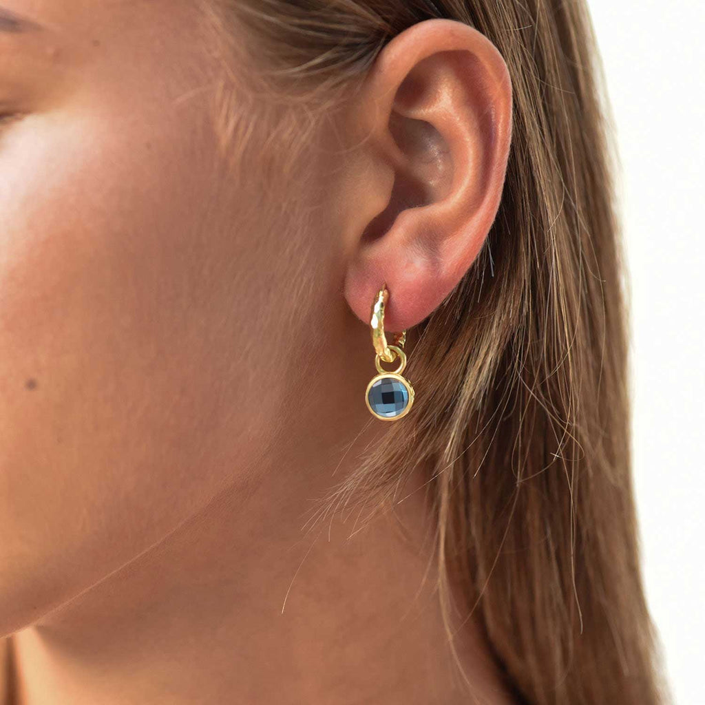 Apollo Gold Hoop & Gemstone Charm Earrings Pyrite with Tanzanite