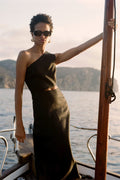 The Ava Asymmetric Maxi Dress in black