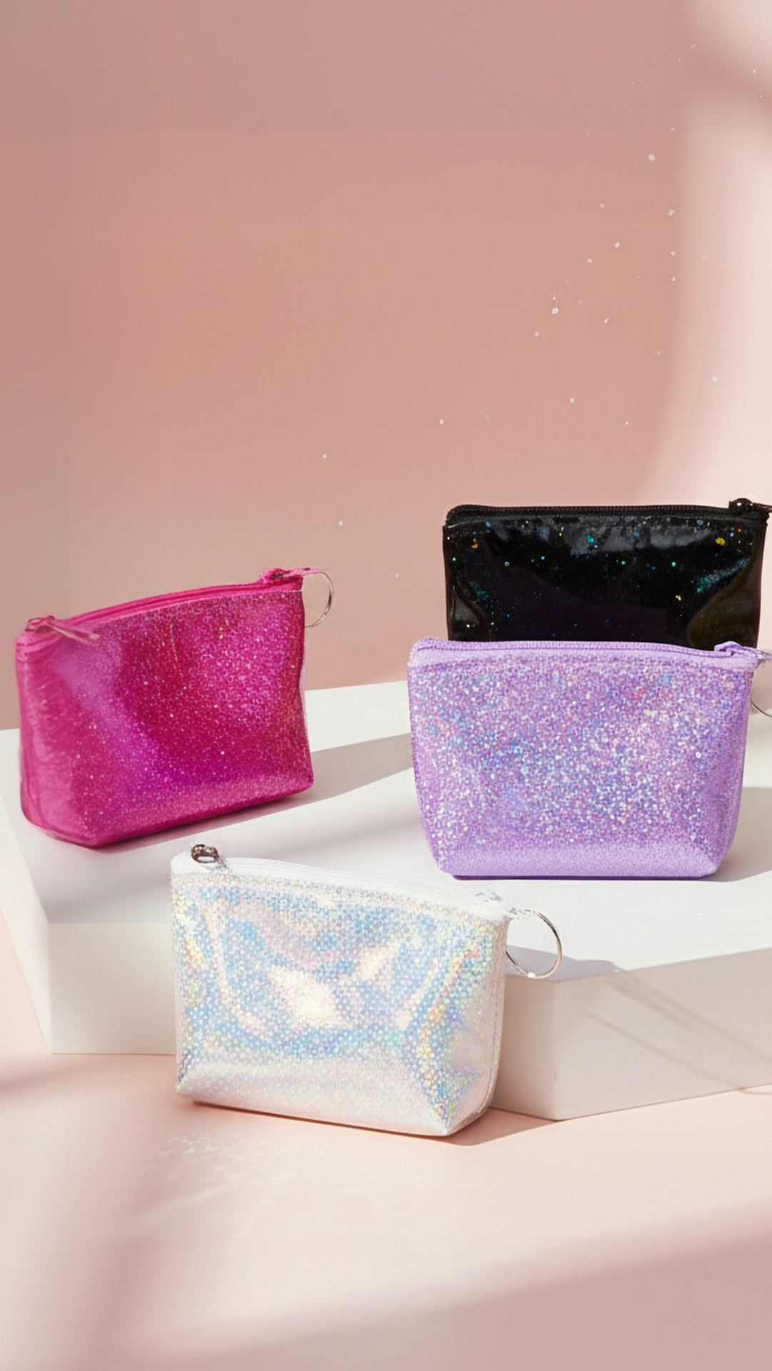 Irridescent Glitter Zipper Compact Coin Purses Pack Of 12