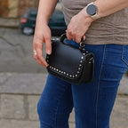 Aura Handmade Leather Bag - Black Studded