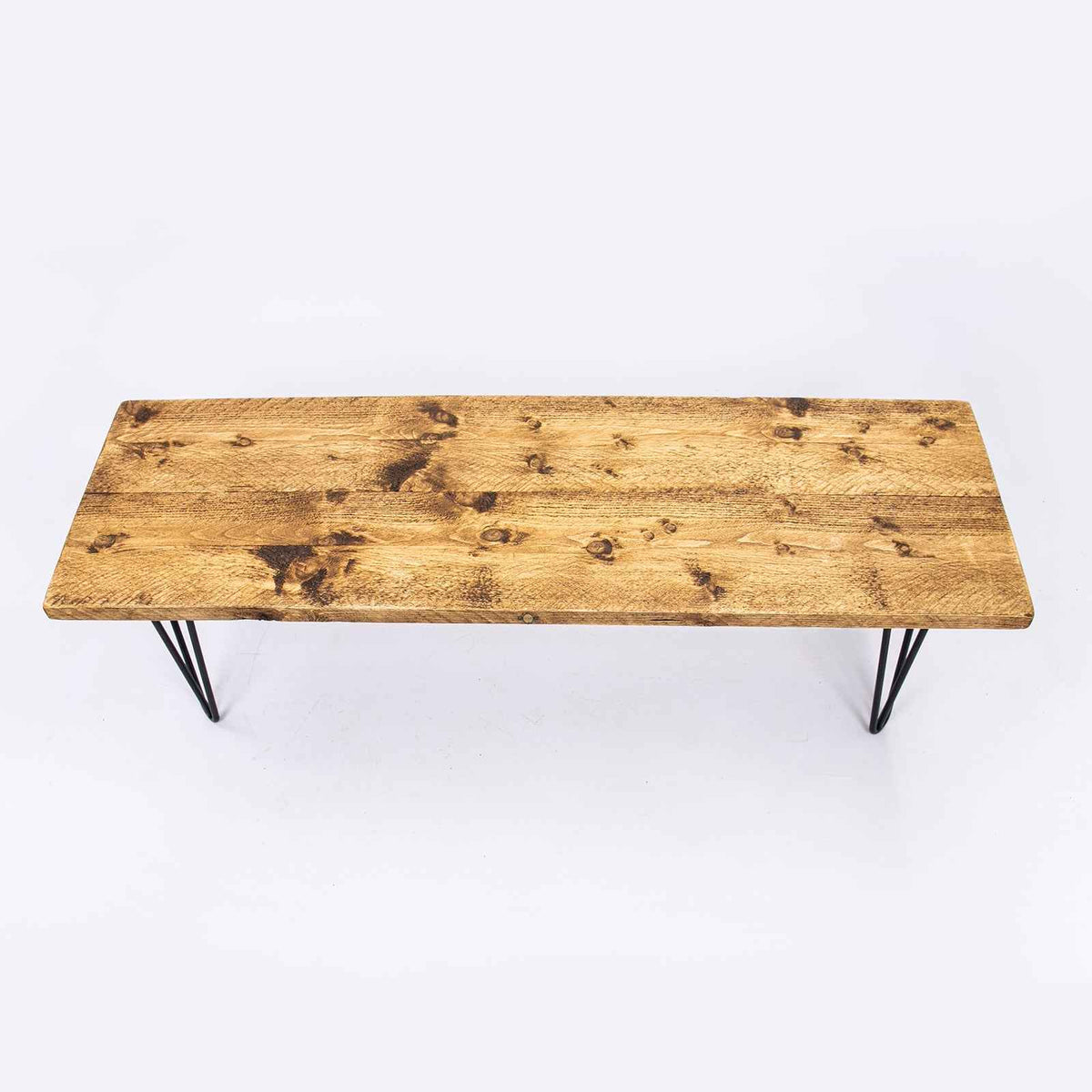 Bespoke Solid Wooden Bench - Industrial Steel Hairpin Leg & Rustic Seating