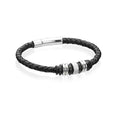 Fred Bennett Black Leather Bracelet with Black IP Beads