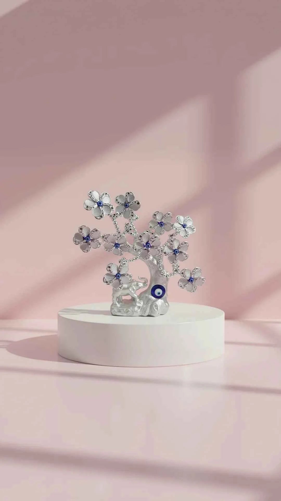 Silver Elephant Evil Eye Tree Gift Boxed