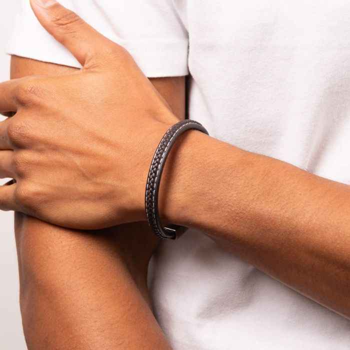 Fred Bennett Plait Detail Leather Bracelet With Brushed Finish