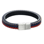 Fred Bennett Woven Blue, Red & Grey Leather Bracelet