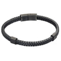 Fred Bennett Plaited Black Leather and Black IP Sections Bracelet