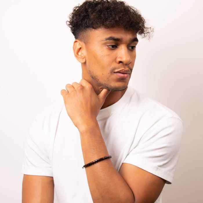 Fred Bennett Stainless Steel Bracelet with Natural Wood Beads