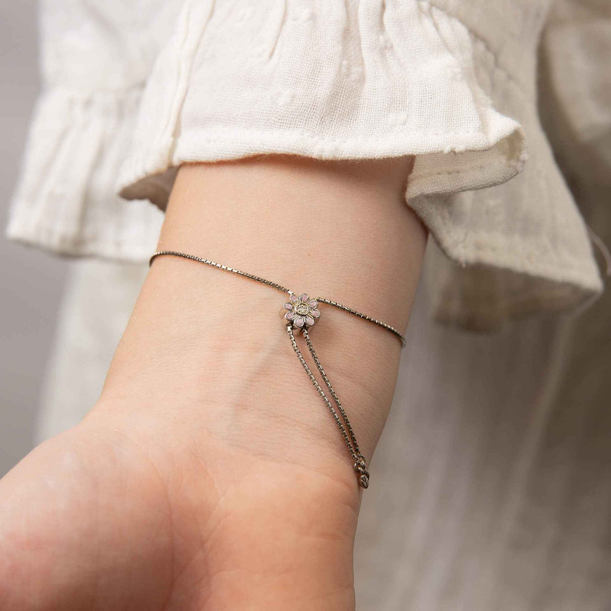 D For Diamond Pink Flower Toggle Bracelet with Diamond