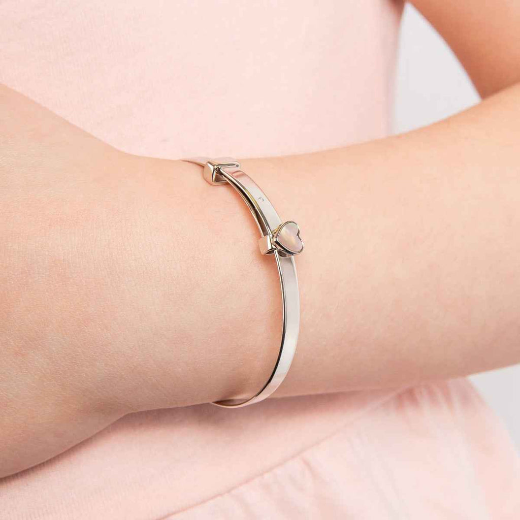 D For Diamond Mother of Pearl Heart Expandable Bangle with Diamond