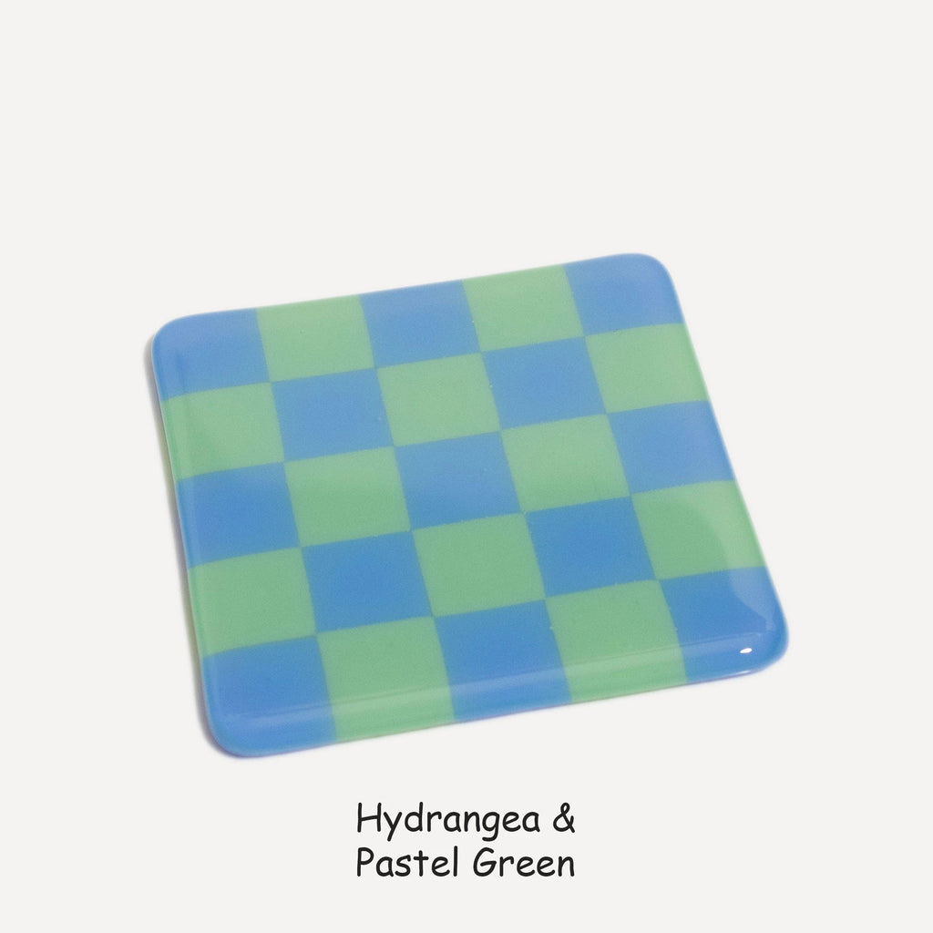 Fused Glass Coaster - Handcrafted Chequered Design from Cornwall by David Perry Glass & Ceramics (10cm-chequered-dual-colour-coaster-oceanside-collection)