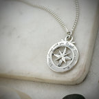 Travel Safe Outline Compass Large St Christopher Silver Necklace
