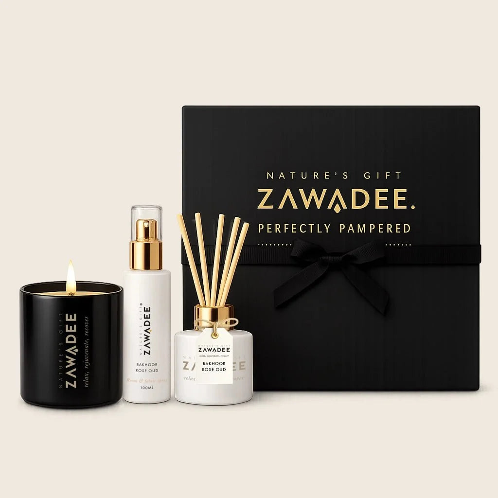 Bakhoor Rose Oud — Luxury Home Fragrance Ritual Set | Candle, Reed Diffuser & Room Spray