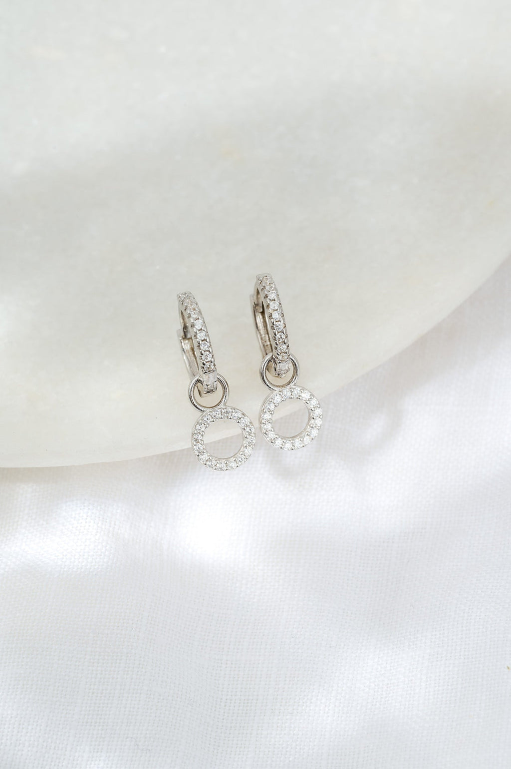 Circle Drop Hoop Huggies: Silver