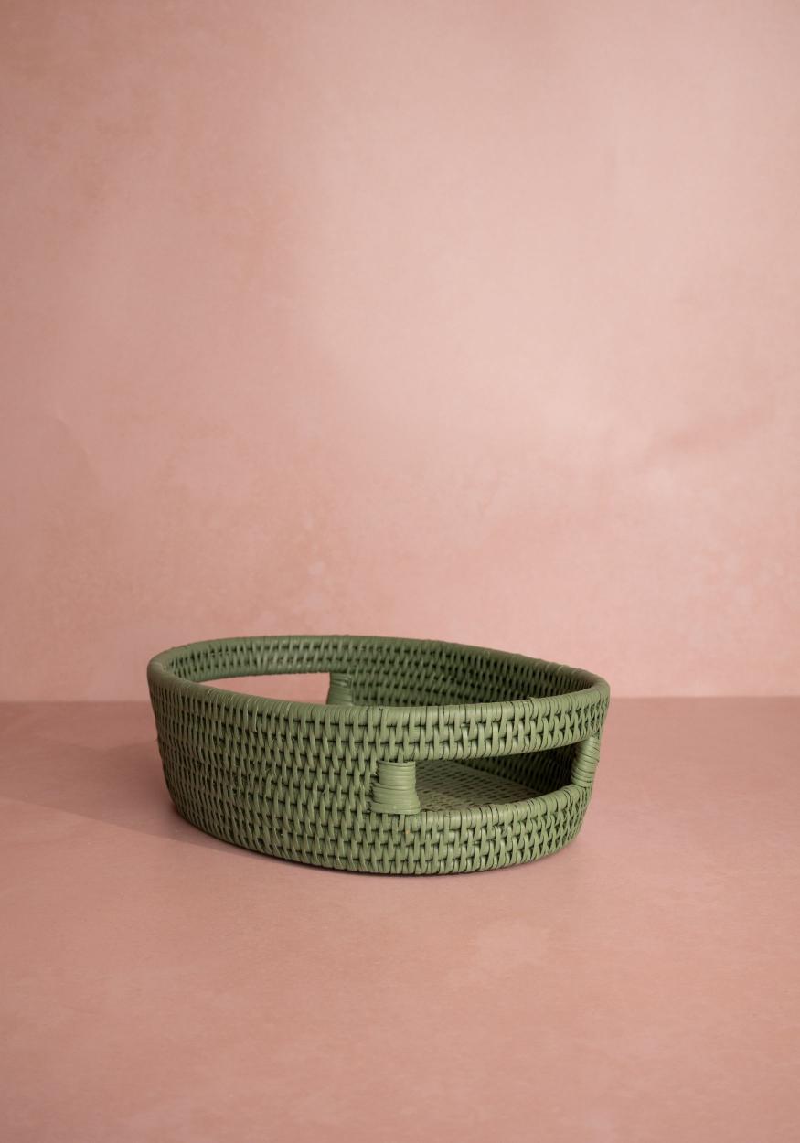 Cotswolds Oval Rattan Basket Green - Set of 2