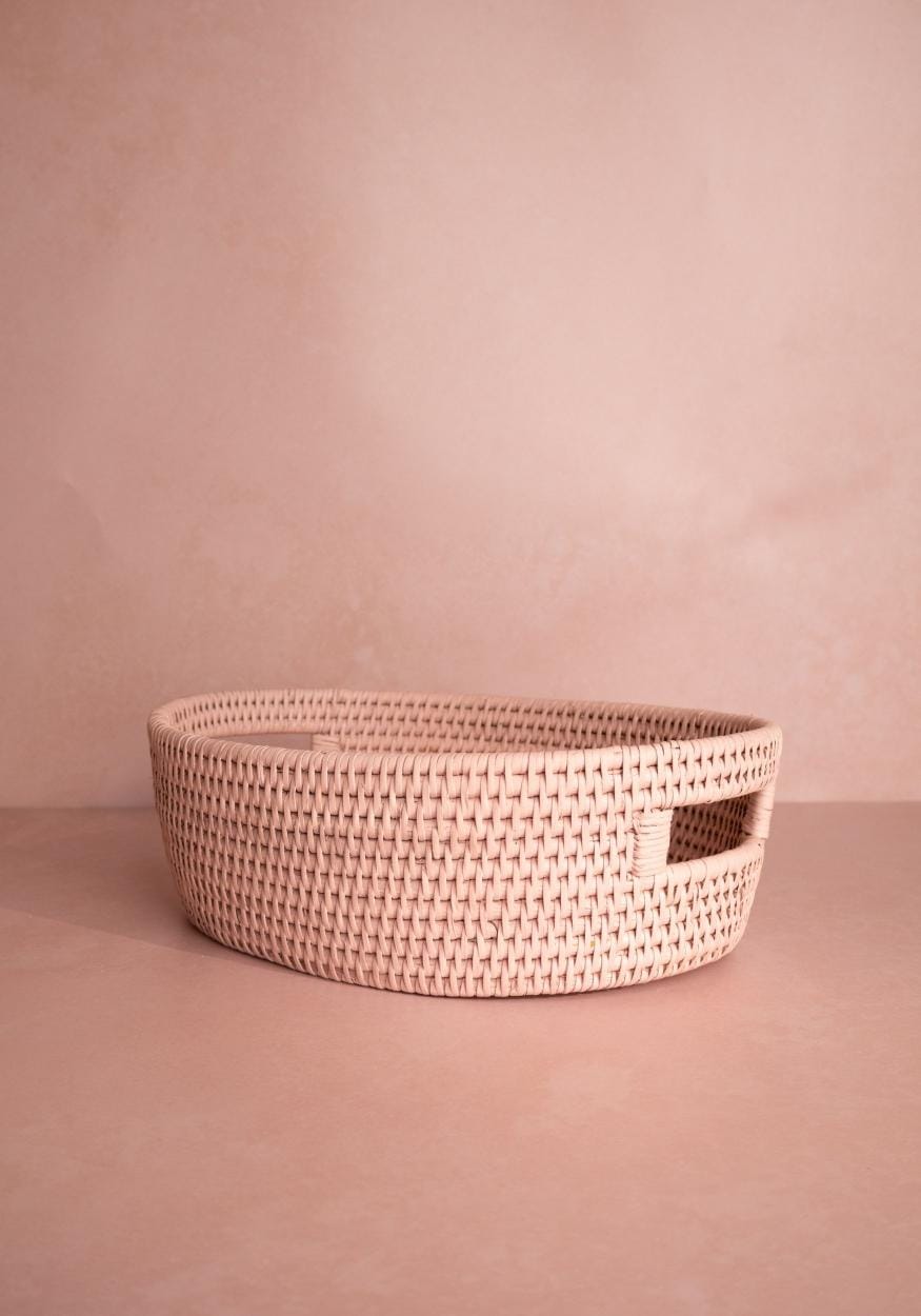 Cotswolds Oval Rattan Basket Pink - Set of 2