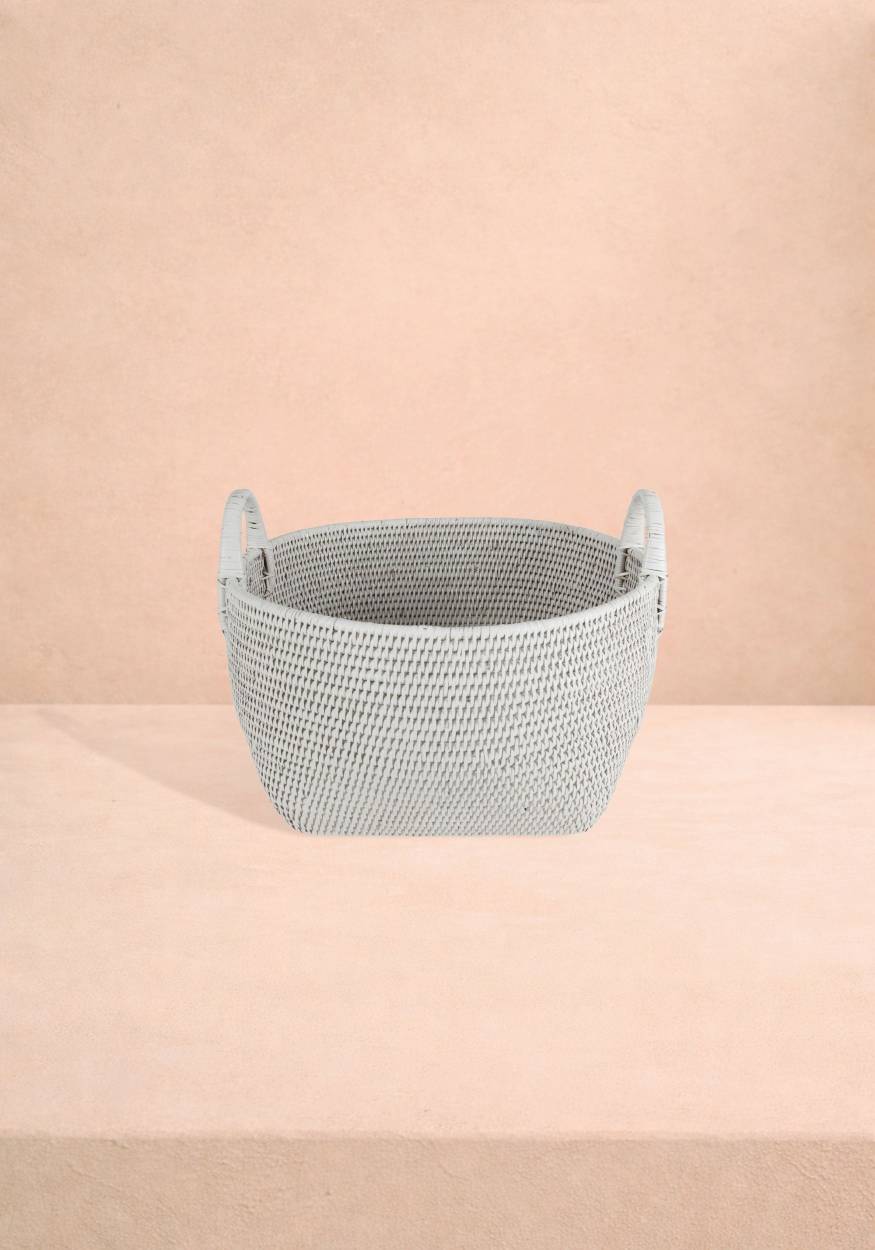 Handy Handwoven Rattan Basket - White