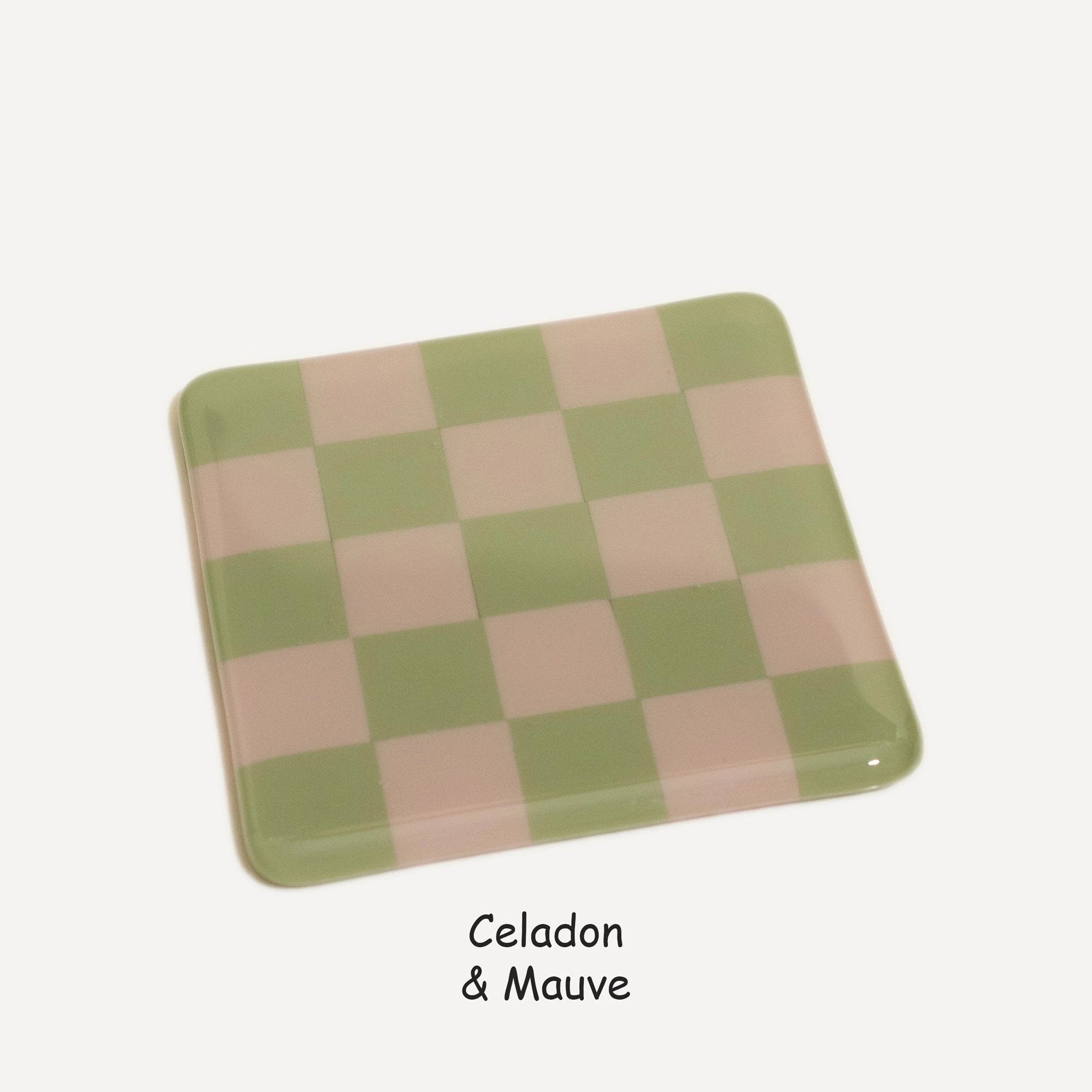 Fused Glass Coaster - Handcrafted Chequered Design from Cornwall by David Perry Glass & Ceramics (10cm-chequered-dual-colour-coaster-oceanside-collection)