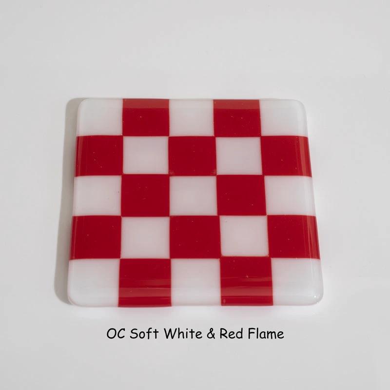 Glass Coasters – Handmade Chequered Design from Cornwall by David Perry Glass & Ceramics (10cm-chequered-soft-white-colour-coaster-oceanside-collection)
