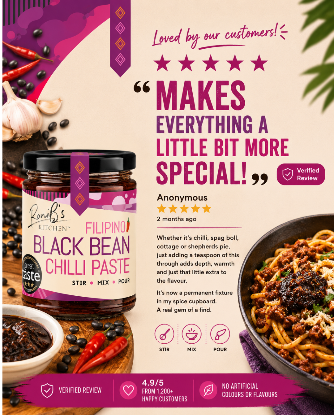 Filipino Black Bean Chilli Paste | 3-Star Great Taste Award Winner | Featured in James Martin Saturday Morning Show | 90ml